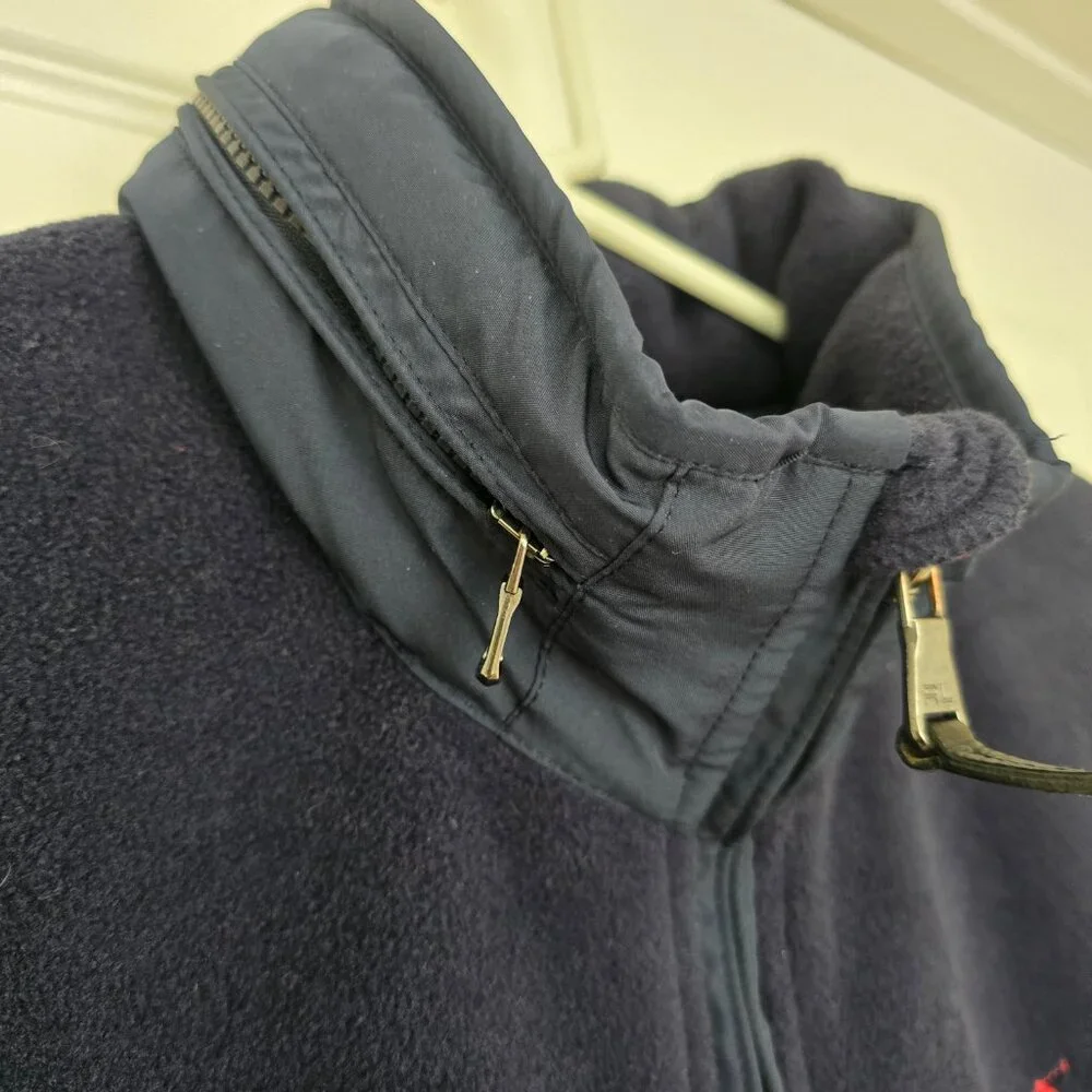 Polo Ralph Lauren Men's Fleece Vest Zip Out Hood‎ Pockets Pony Logo Navy Red XXL